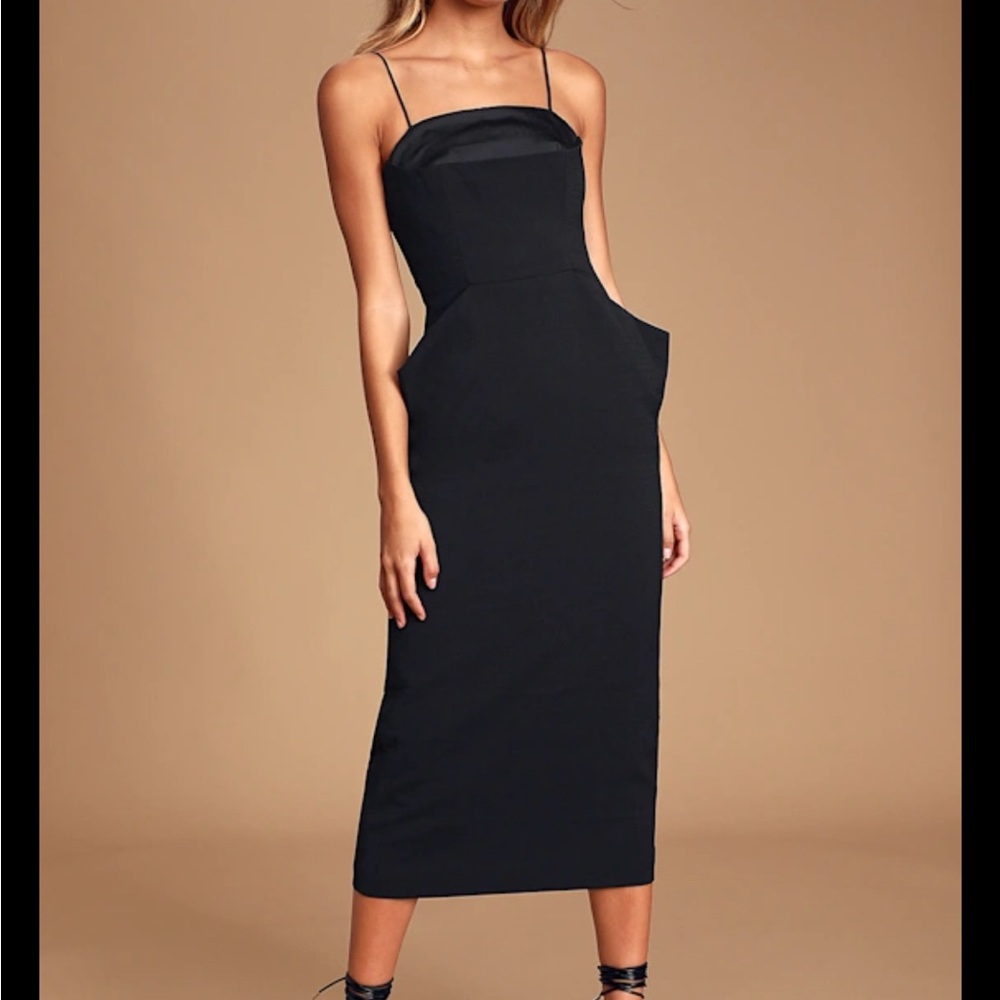 Lulus Elegant Black Midi Dress C/MEO NEXT STEP DRESS sz sm sz 4